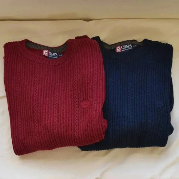 CHAPS RALPH LAUREN Red Navy Mens Knit Crewneck Sweater Bundle of Two Size L - Picture 1 of 12